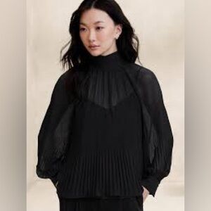 Banana Republic Factory Black Pleated Volume Sleeve Blouse XL NWT